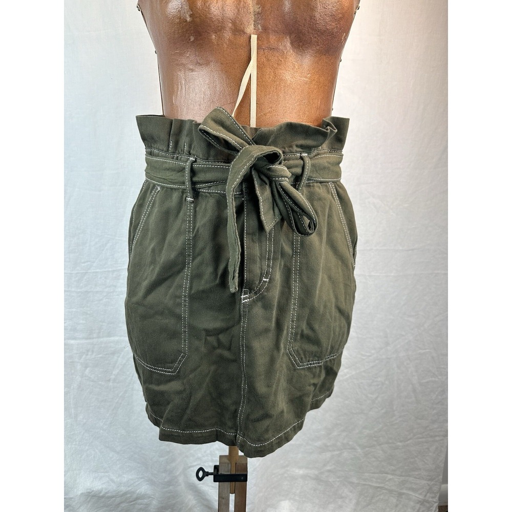 Free People Moss Green Cargo Mini Skirt Utility Canvas Paperbag Womens Size 10